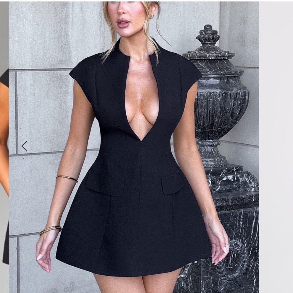 Baby Boo Blazer Style Deep V Fit & Flare Mini Cocktail Dress, Size XXL - Picture 3 of 10